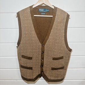 Polo by Ralph Lauren Brown Herringbone Sweater Vest | Cashmere Cotton | XL